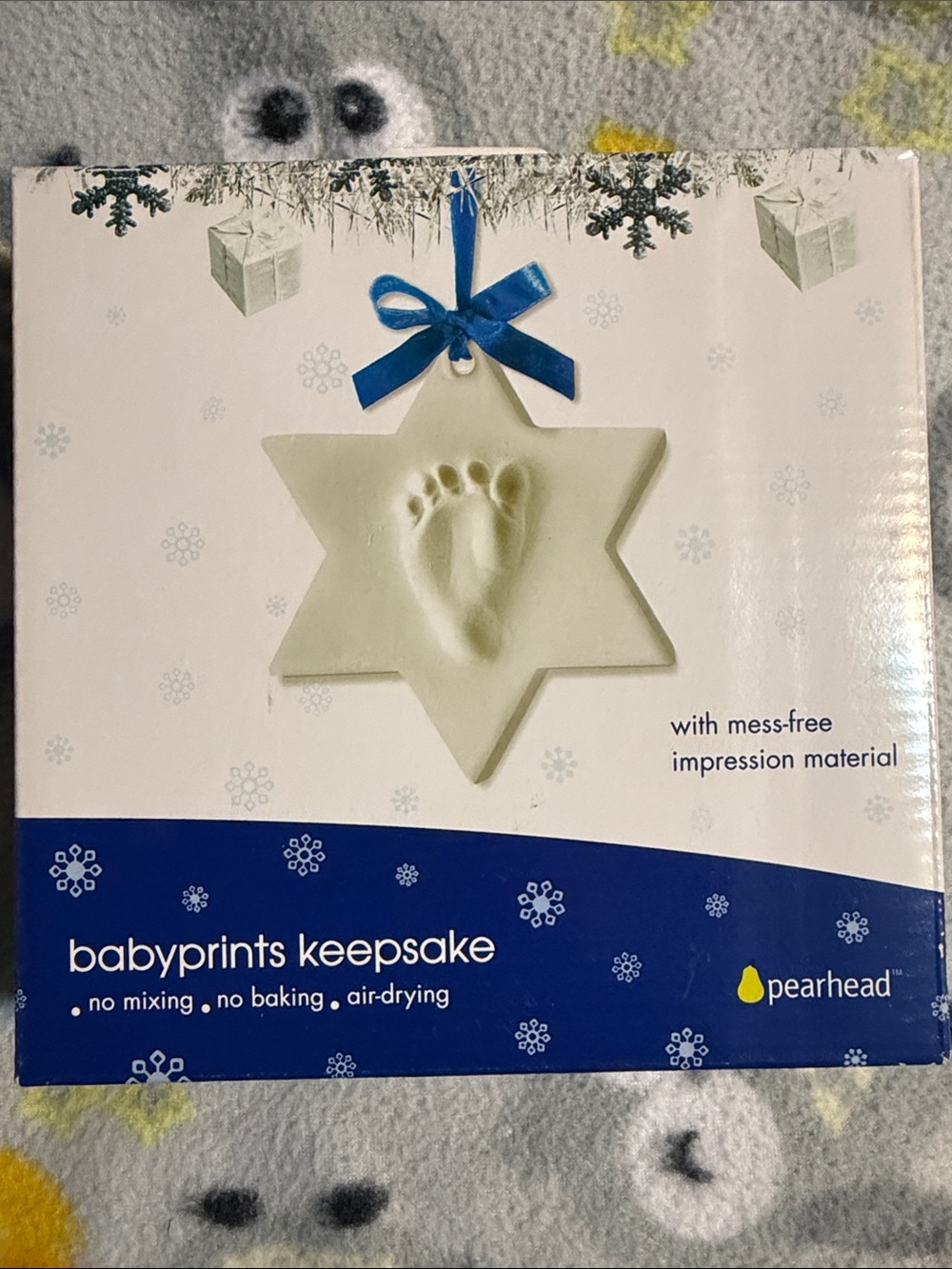 New Jewish Star-Shaped Baby Foot or Hand Print Ornament - White With Blue String